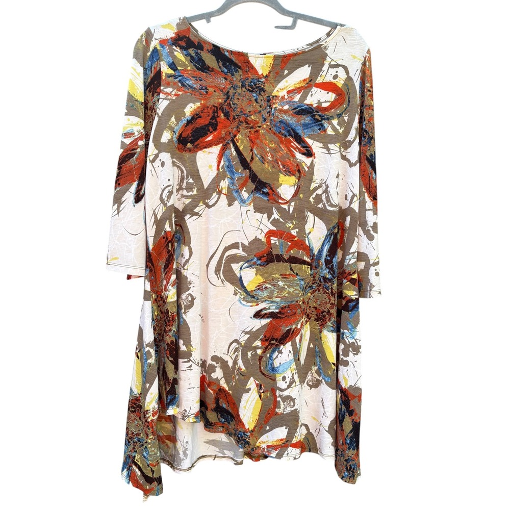 IC by Connie K Womens Large Tunic Top Multicolor Abstract Floral Art to Wear